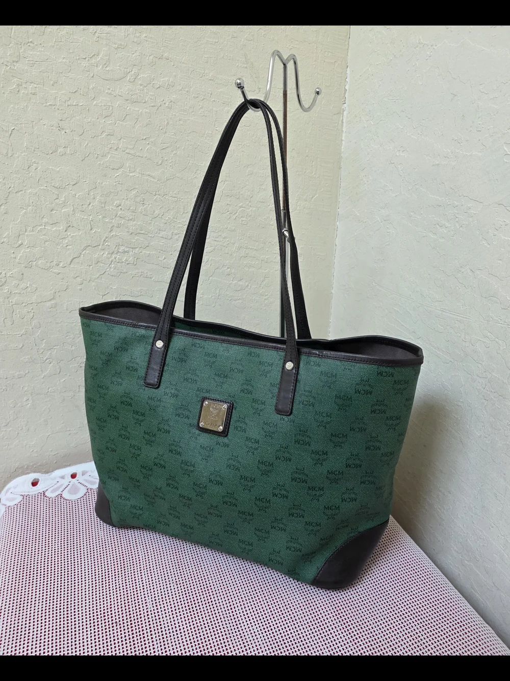 MCM Green Shopper Shoulder Tote Bag AUTHENTIC
